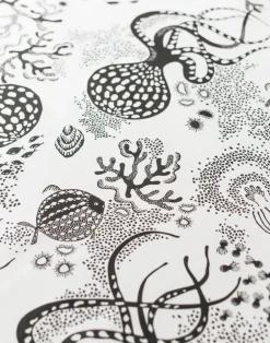 Aquatic Cotton Fabric, White / Black