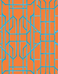 Bamboo Candy, Blue on Orange