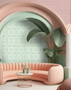 Bamboo Candy, Green on Pink