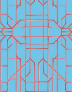 Bamboo Candy, Red on Swedish Blue