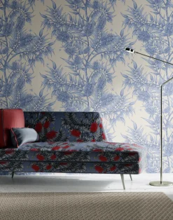 Bees in the Bottlebrush, Red Flowers on Tan