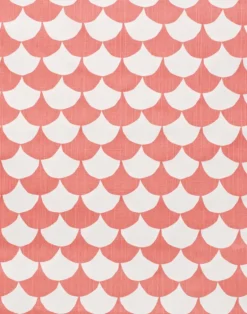 Big Waves Cotton Fabric, White / Coral