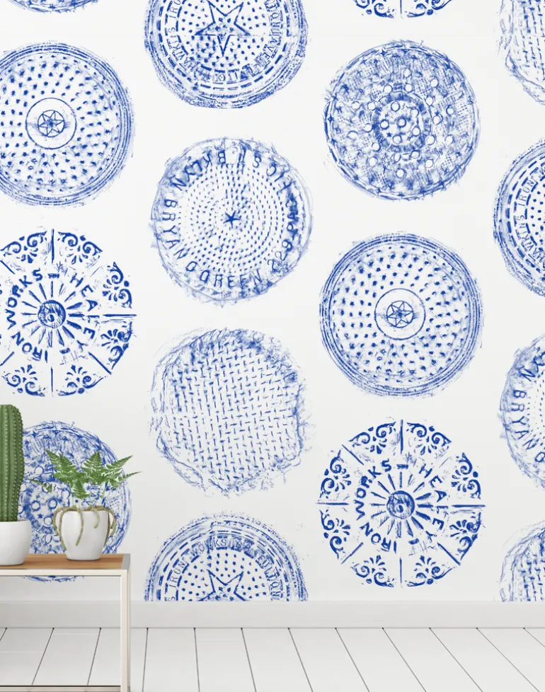 Brooklyn Manhole, China Blue on White