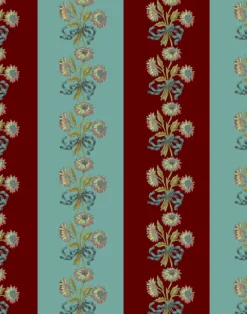 Chateau Stripe, Cherry & Blue Fabric