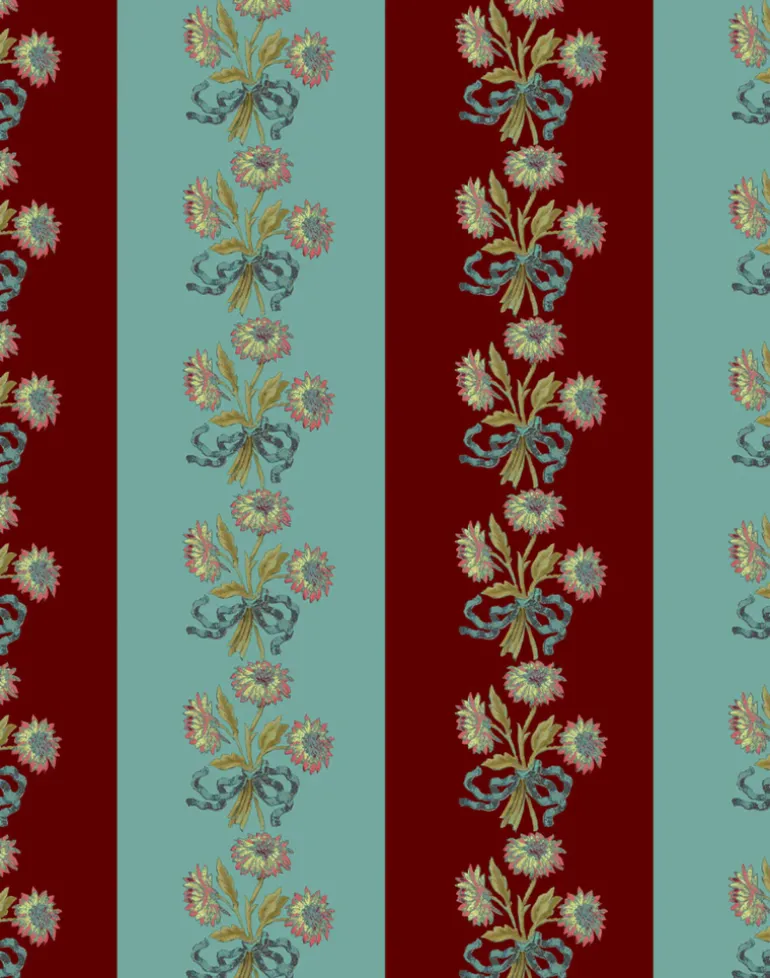 Chateau Stripe, Cherry & Blue Fabric
