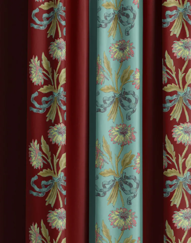 Chateau Stripe, Cherry & Blue Fabric
