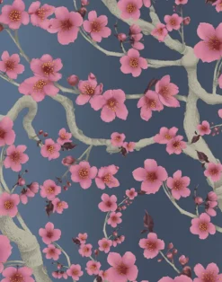 Cherry Blossom Floraison, Pink on Smokey Blue