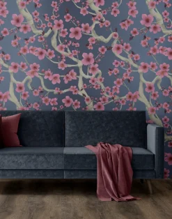 Cherry Blossom Floraison, Pink on Smokey Blue