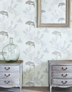 Coral, Pale Grey and Silver