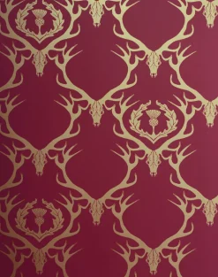 Deer Damask, Claret & Gold