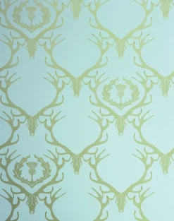 Deer Damask, Duck Egg Blue & Antique Gold