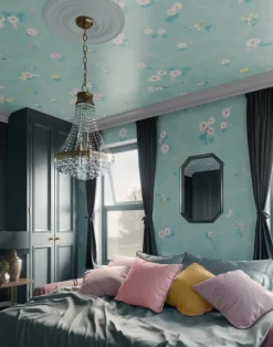 Floral Bath Mural, Blue