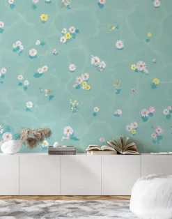 Floral Bath Mural, Blue
