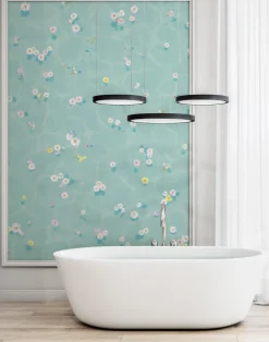 Floral Bath Mural, Blue