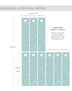 Floral Bath Mural, Blue