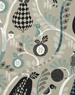 Fruit Garden Cotton Fabric, Grey