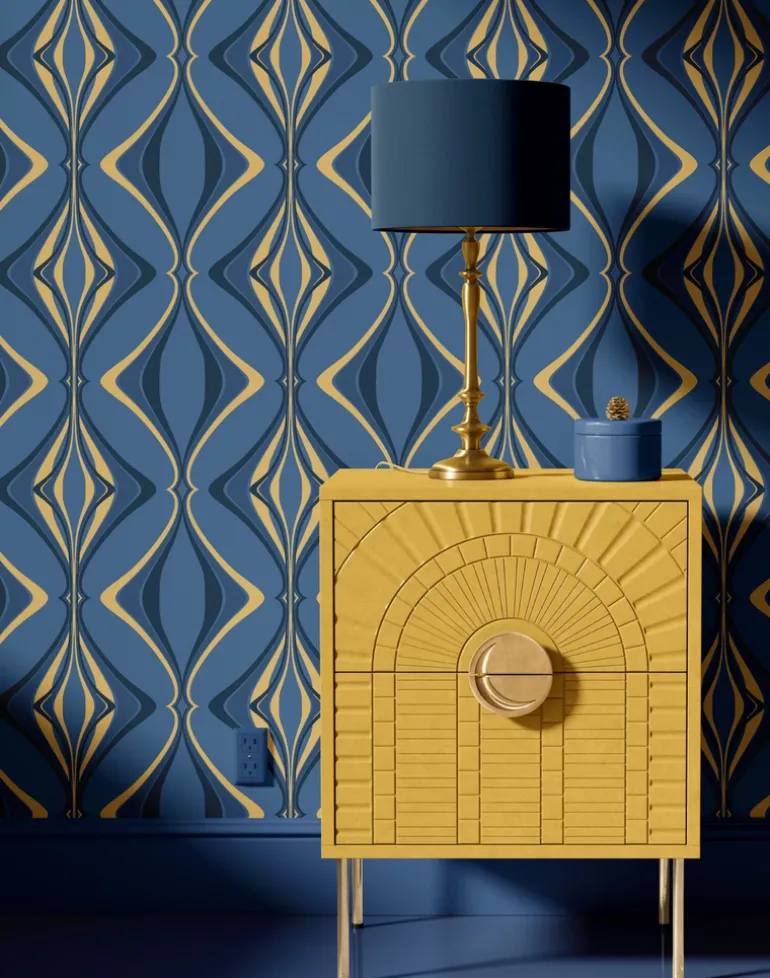 Hourglass, Teal Gold on Blue