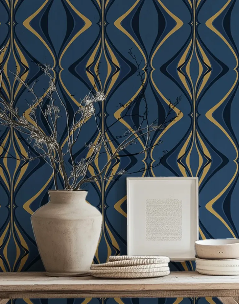 Hourglass, Teal Gold on Blue