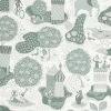Jardin de la Vie Linen Fabric, White / Pinetree Blue