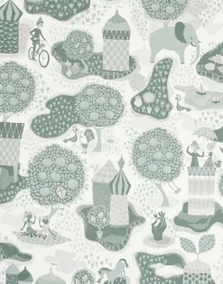 Jardin de la Vie Linen Fabric, White / Pinetree Blue