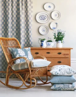 Karin Linen Fabric, Dusty Blue / Sand