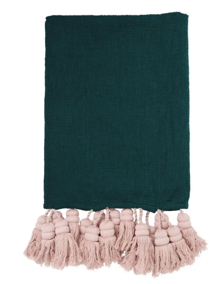 Kip & Co Tassel Throw, Dark Teal