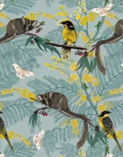 Leadbeater Forest, Yellow on Duck Egg Blue