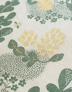 May Linen Fabric, Sand / Forest Green