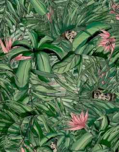 MONKEY FOREST DARK GREEN & PINK