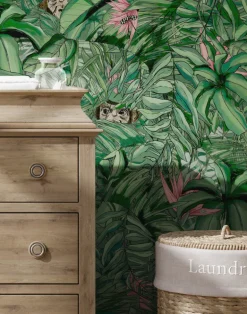 MONKEY FOREST DARK GREEN & PINK