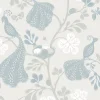 Night Birds Linen Fabric, Light Blue