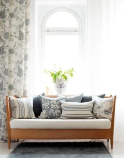 Night Birds Linen Fabric, Light Blue