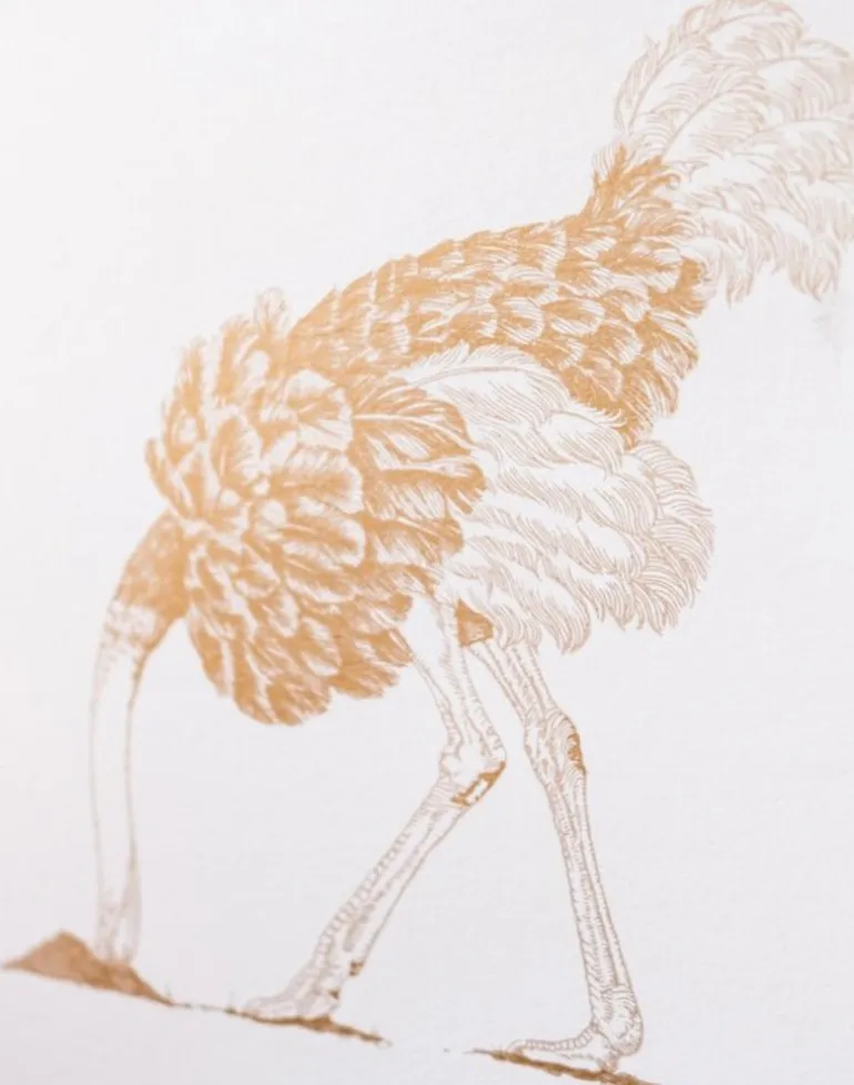 Ostrich Large, Gold Leaf on Bone