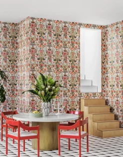 Protea Garden, Olive Green & Tangerine on White 119/10043