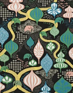 Saga Forest Cotton Fabric, Black Multi