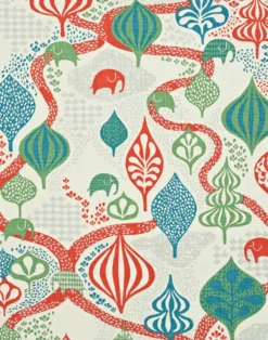 Saga Forest Cotton Fabric, White / Red