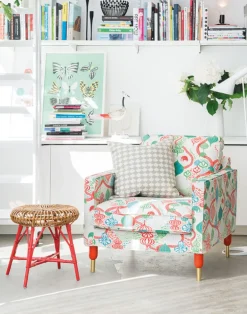 Saga Forest Cotton Fabric, White / Red