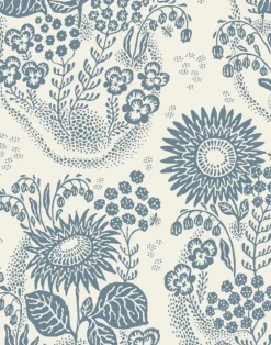 September at Rosendal Linen Fabric, Ebony/Blue