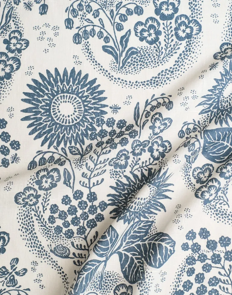 September at Rosendal Linen Fabric, Ebony/Blue