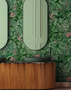 TROPICAL FOREST DARK GREEN & PINK