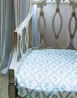 Wild Strawberry Trellis Fabric, China Blue