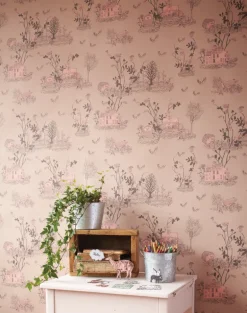 Woodlands Wallpaper in Brown and Pink