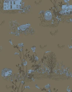 Woodlands Wallpaper in Khaki Blue